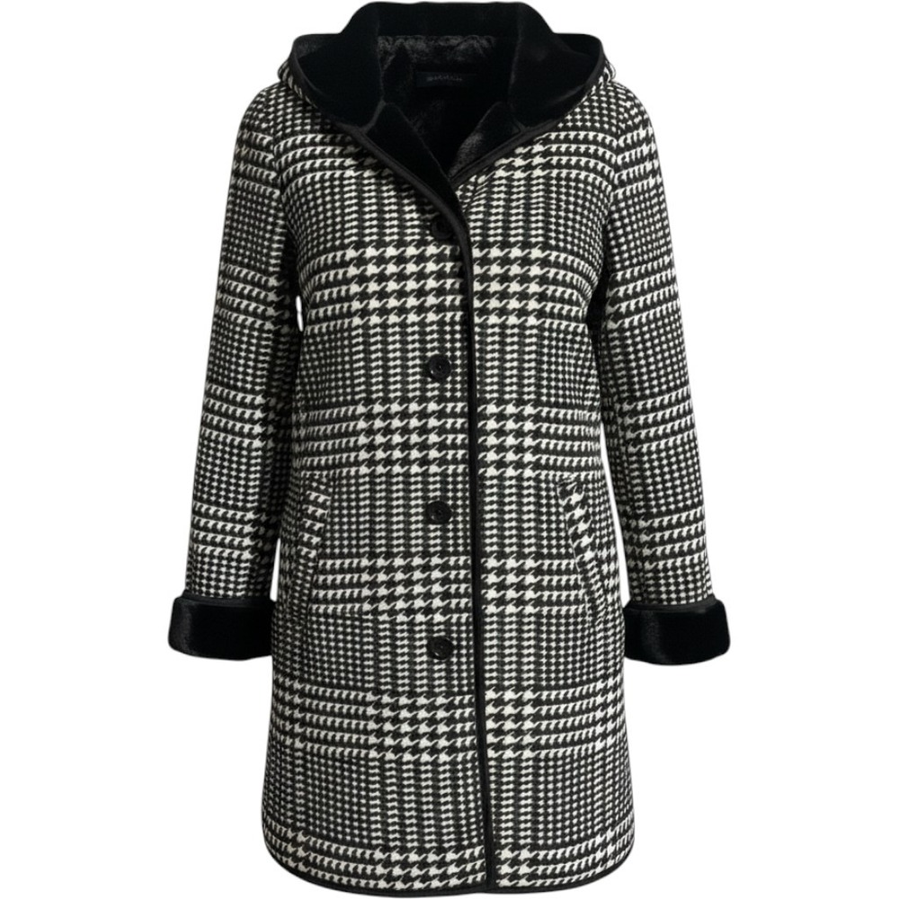 Ike Behar Houndstooth Plush Faux Fur Hooded Jacket Women's Small